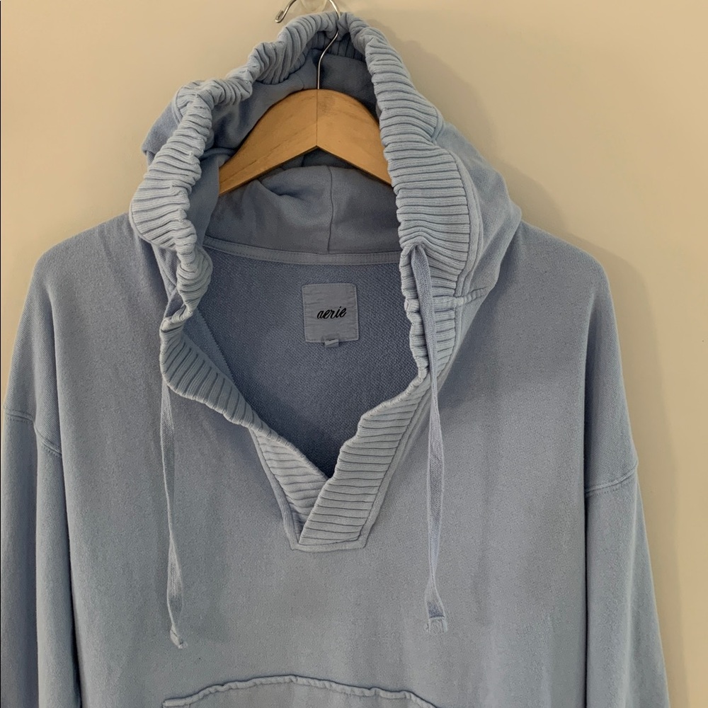 Aerie Down To Earth Henley Hoodie Light Blue Size Small Oversized Cozy Lounge - Picture 2 of 9